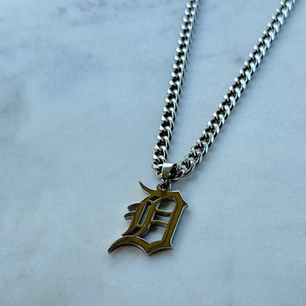 Silver Detroit Tigers Necklace - 5mm Cuban - 20" Silver Chain - MLB - Baseball